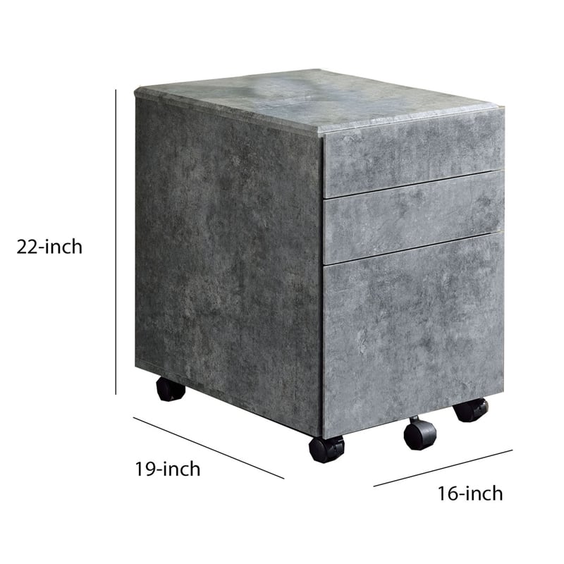 Benjara Contemporary Style File Cabinet with 3 Storage Drawers and Casters- Gray