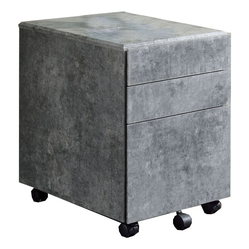 Benjara Contemporary Style File Cabinet with 3 Storage Drawers and Casters- Gray