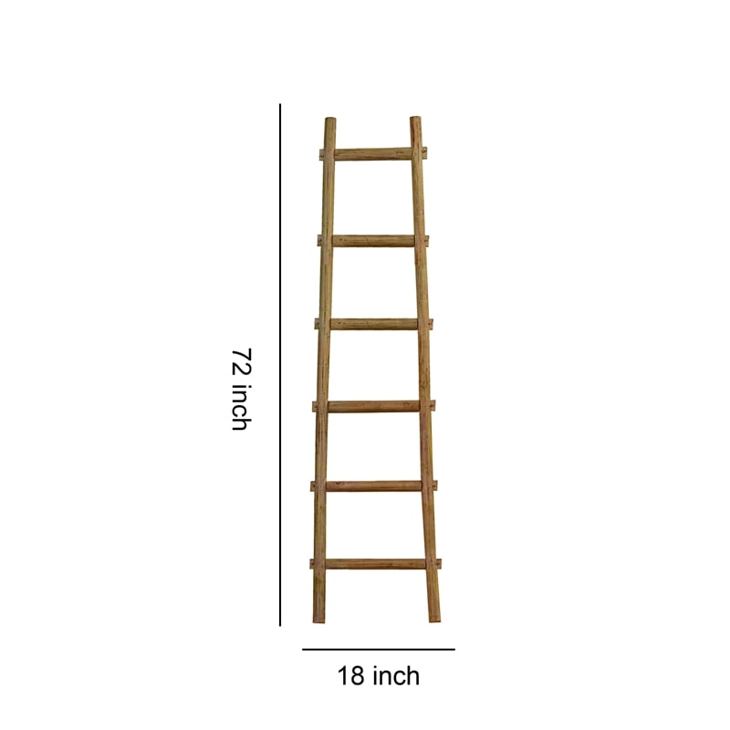 Benjara Transitional Style Wooden Decor Ladder with 6 Steps- Brown