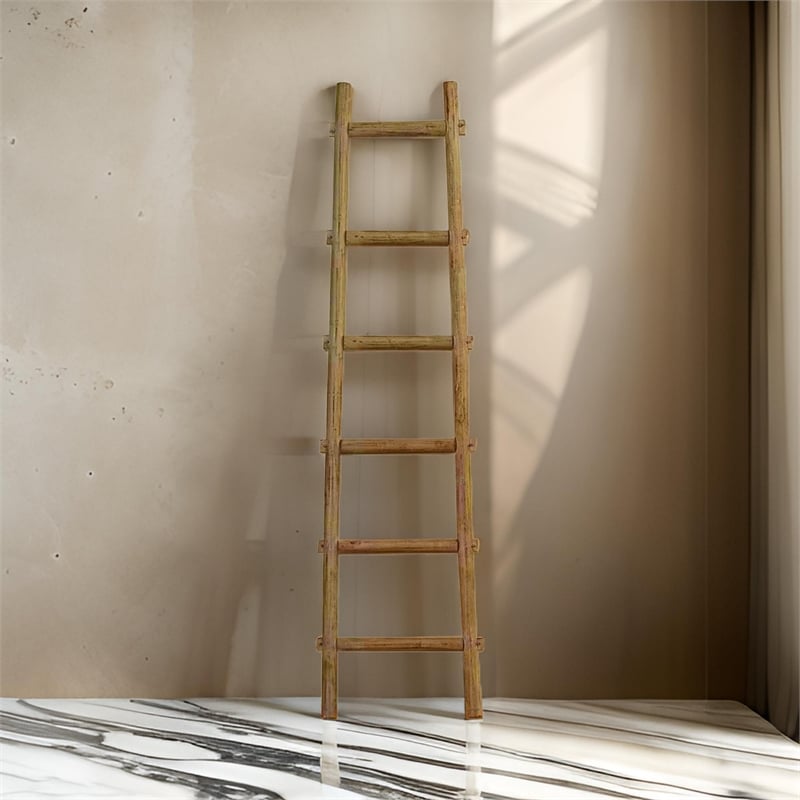 Benjara Transitional Style Wooden Decor Ladder with 6 Steps- Brown