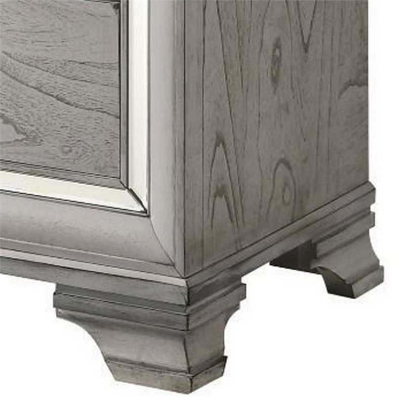 Benjara 5 Drawers Wooden Frame Chest with Square Crystal Knobs- Gray and Silver