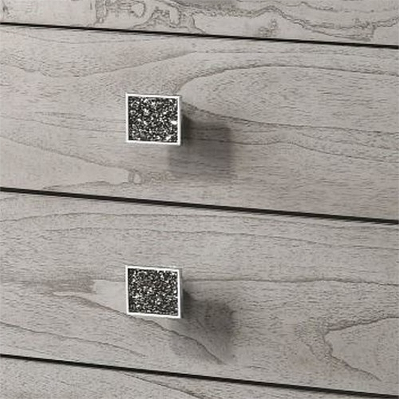 Benjara 5 Drawers Wooden Frame Chest with Square Crystal Knobs- Gray and Silver