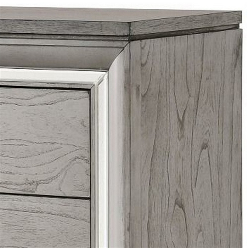 Benjara 5 Drawers Wooden Frame Chest with Square Crystal Knobs- Gray and Silver