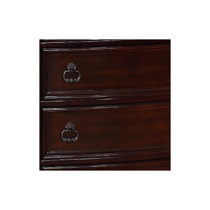 Benjara Sany 5 Drawers Wooden Chest w/ Engraved Details & Bun Feet- Cherry Brown