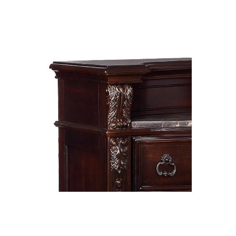 Benjara Sany 5 Drawers Wooden Chest w/ Engraved Details & Bun Feet- Cherry Brown