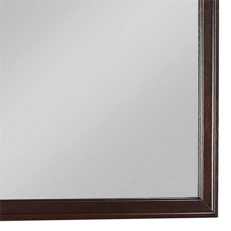 Benjara Square Molded Wooden Frame Dresser Mirror- Cherry Brown and Silver