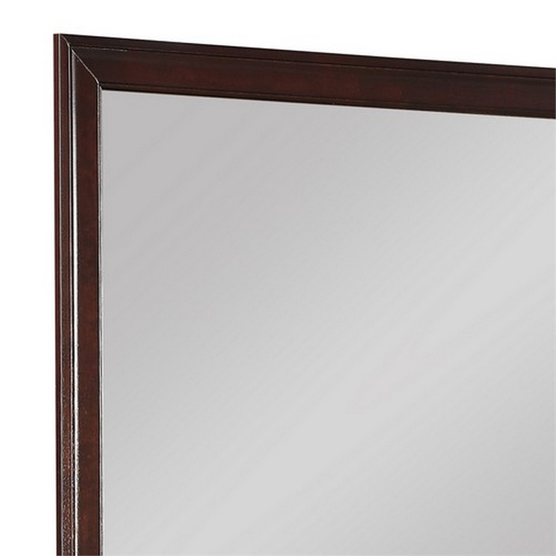 Benjara Square Molded Wooden Frame Dresser Mirror- Cherry Brown and Silver