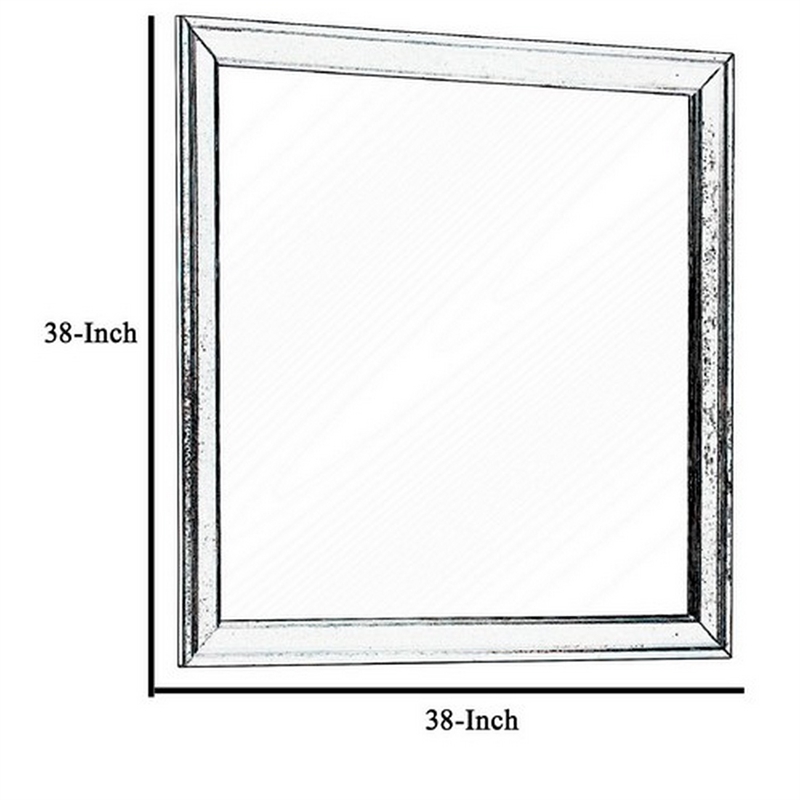 Benjara Square Molded Wooden Frame Dresser Mirror- Cherry Brown and Silver