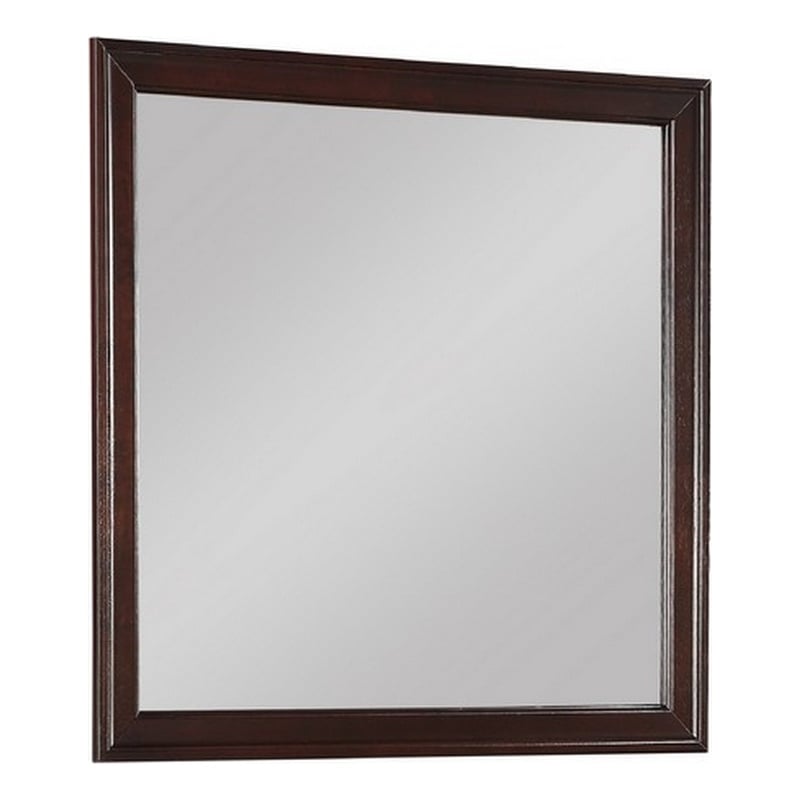 Benjara Square Molded Wooden Frame Dresser Mirror- Cherry Brown and Silver