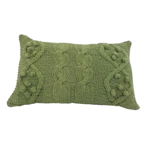Benjara 20 X 14&quot Cotton Cable Knit Pillow with Twisted Details- Green