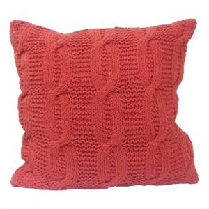 Benjara 18 X 18&quot Cotton Cable Knit Pillow with Twisted Details- Orange