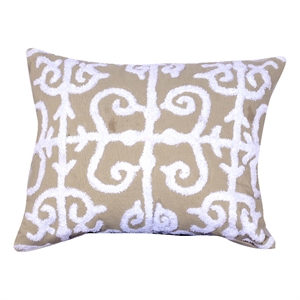 Benjara 20 X 16&quot Cotton Pillow with Vermicular Pattern- Brown and White