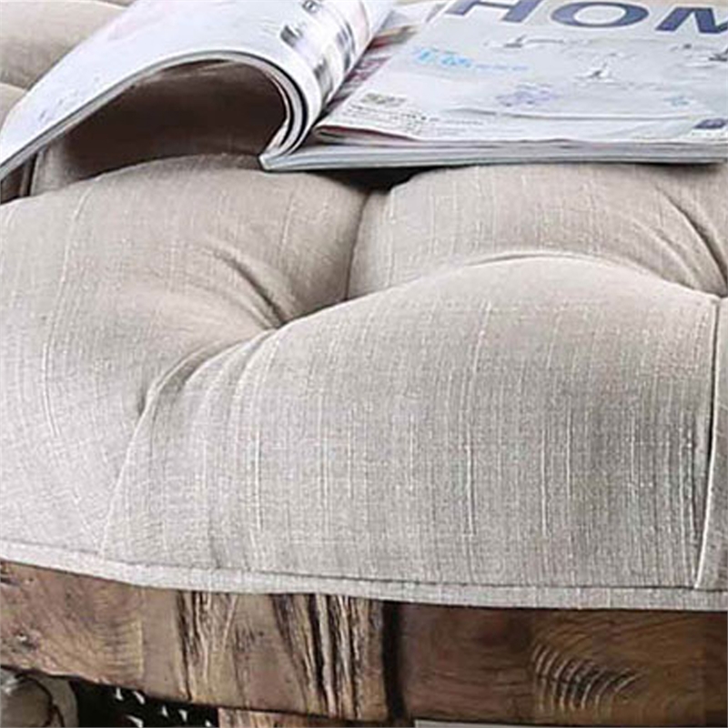 Benjara Cushioned Top Wooden Coffee Table with Bottom Shelf- Brown and Beige