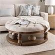 Benjara Cushioned Top Wooden Coffee Table with Bottom Shelf- Brown and Beige