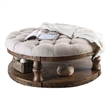 Benjara Cushioned Top Wooden Coffee Table with Bottom Shelf- Brown and Beige