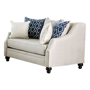 Benjara Fabric Upholstered Wooden Loveseat with Tufted Details- White