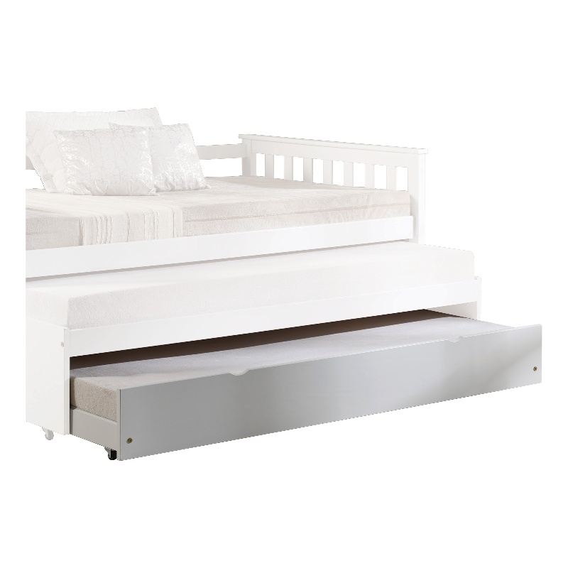 Benjara Mission Style Wooden Twin Size Daybed Trundle with Caster Wheels- White