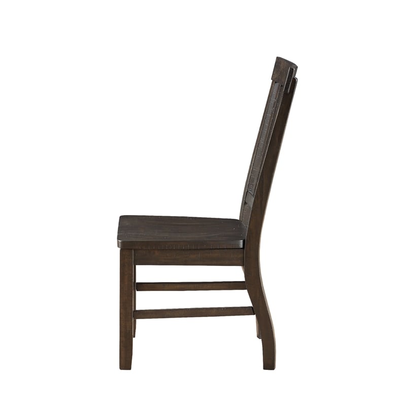 Benjara Wooden Dining Side Chairs with Slated Style Back- Set of Two- Brown