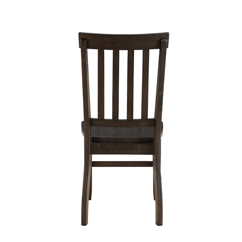 Benjara Wooden Dining Side Chairs with Slated Style Back- Set of Two- Brown