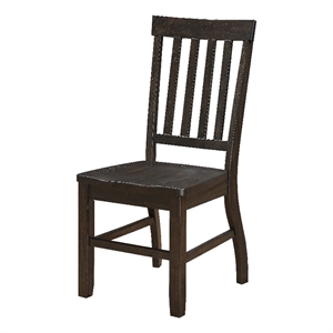 Benjara Wooden Dining Side Chairs with Slated Style Back- Set of Two- Brown