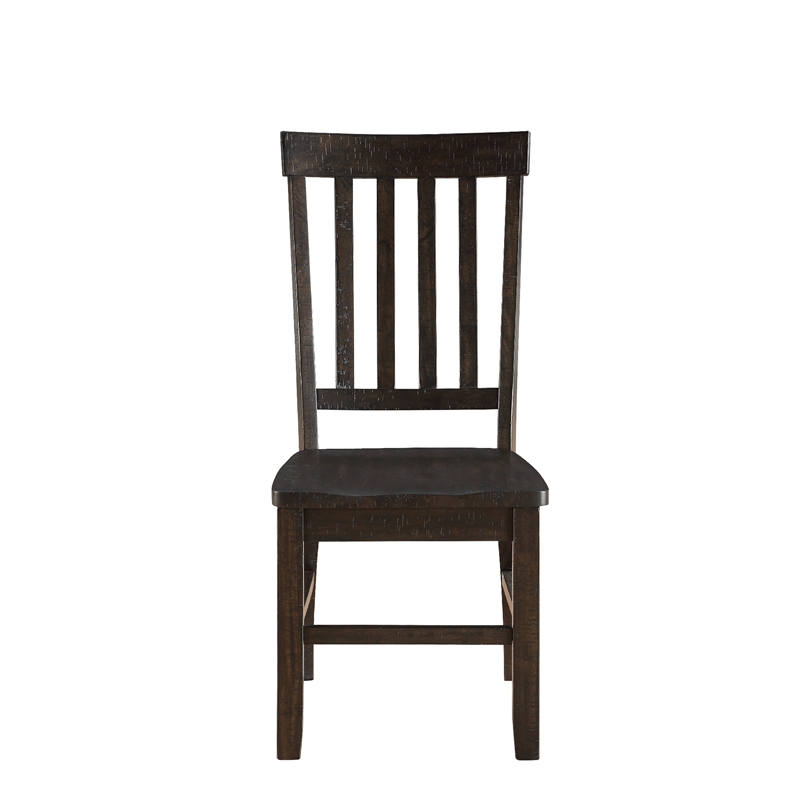 Benjara Wooden Dining Side Chairs with Slated Style Back- Set of Two- Brown