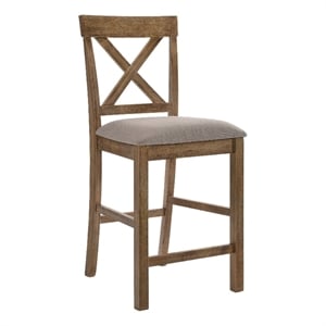 Benjara Fabric Upholstered Wooden Counter Height Chair-Set of 2-Brown and Gray