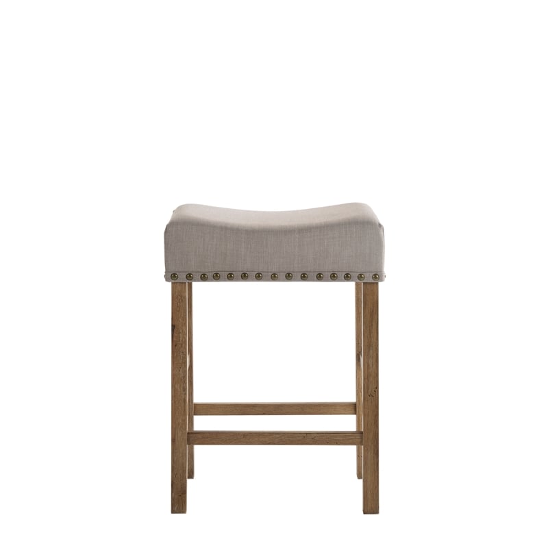 Benjara Fabric Upholstered Wooden Counter Height Stool-Set of 2-Brown and Gray