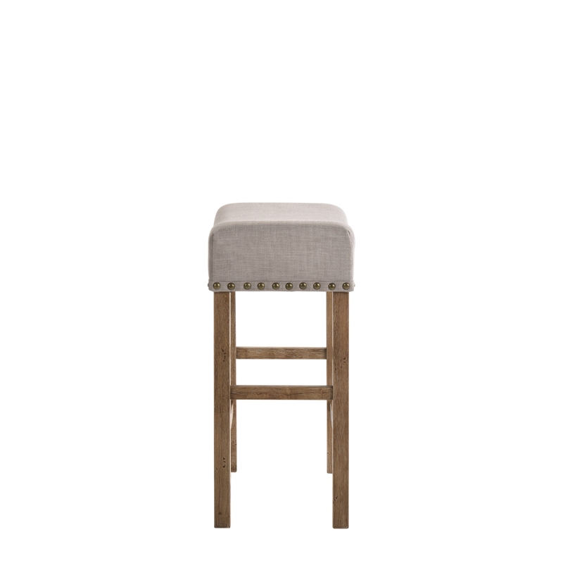 Benjara Fabric Upholstered Wooden Counter Height Stool-Set of 2-Brown and Gray