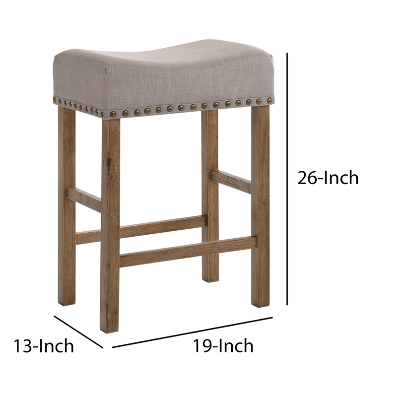 Benjara Fabric Upholstered Wooden Counter Height Stool-Set of 2-Brown and Gray