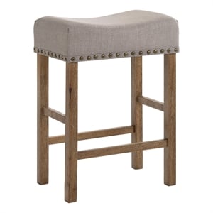 Benjara Fabric Upholstered Wooden Counter Height Stool-Set of 2-Brown and Gray