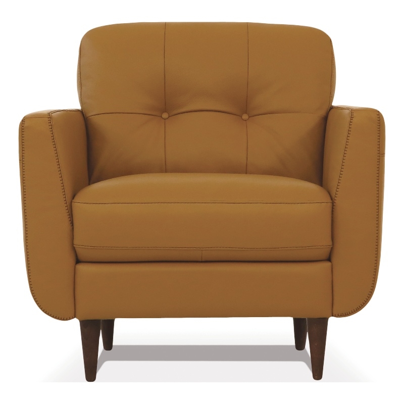 Benjara Leatherette Chair with Tapered Legs and Button Tufted Details- Brown