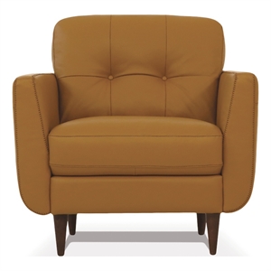 Benjara Leatherette Chair with Tapered Legs and Button Tufted Details- Brown