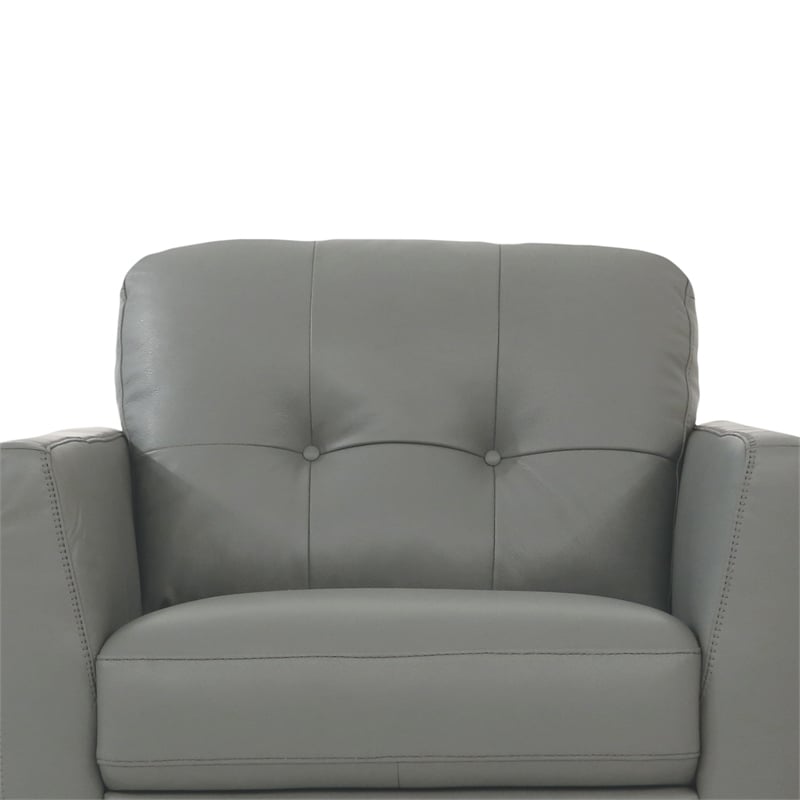 Benjara Leatherette Chair with Tapered Legs and Button Tufted Details- Gray
