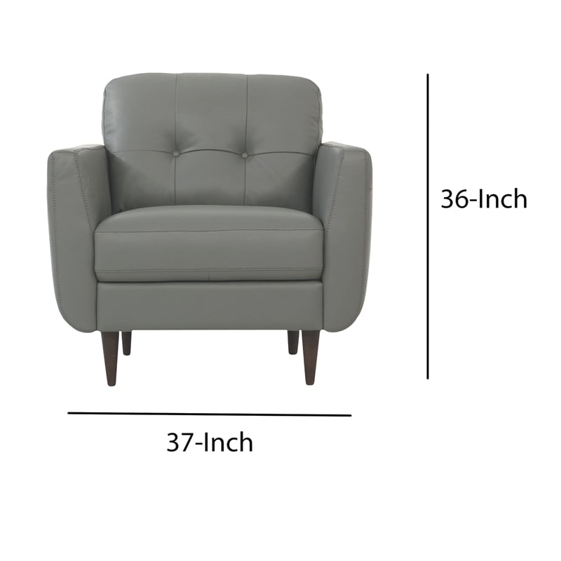 Benjara Leatherette Chair with Tapered Legs and Button Tufted Details- Gray