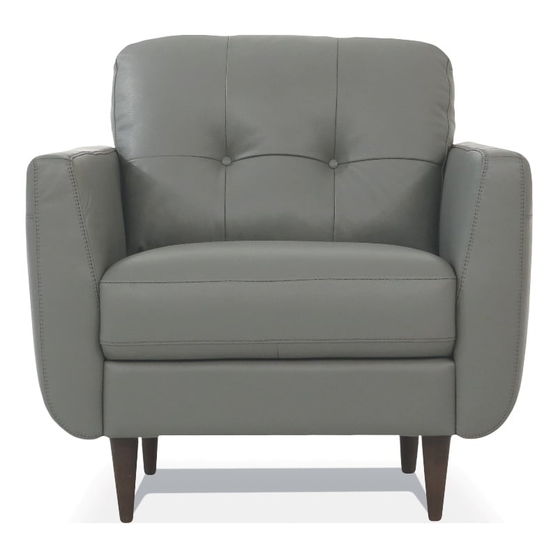 Benjara Leatherette Chair with Tapered Legs and Button Tufted Details- Gray