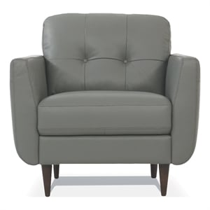 Benjara Leatherette Chair with Tapered Legs and Button Tufted Details- Gray