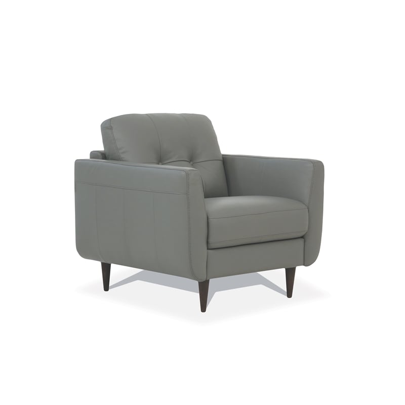 Benjara Leatherette Chair with Tapered Legs and Button Tufted Details- Gray