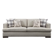 Benjara Wooden Sofa with 4 Accent Pillows and Wide Block Legs- Beige