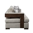 Benjara Wooden Sofa with 4 Accent Pillows and Wide Block Legs- Beige
