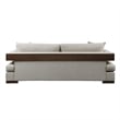 Benjara Wooden Sofa with 4 Accent Pillows and Wide Block Legs- Beige