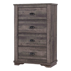 Benjara 48&quot 4 Drawer Wooden Chest with Cup Pulls- Gray