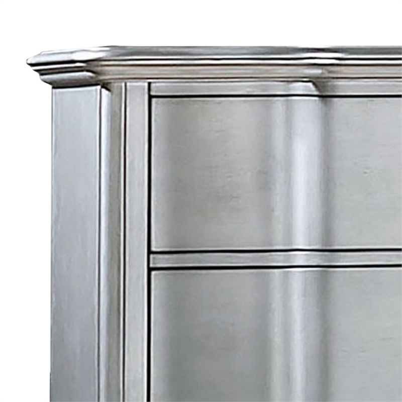 Benjara Contemporary 5 Drawer Wooden Chest with Rectangle Knobs- Silver