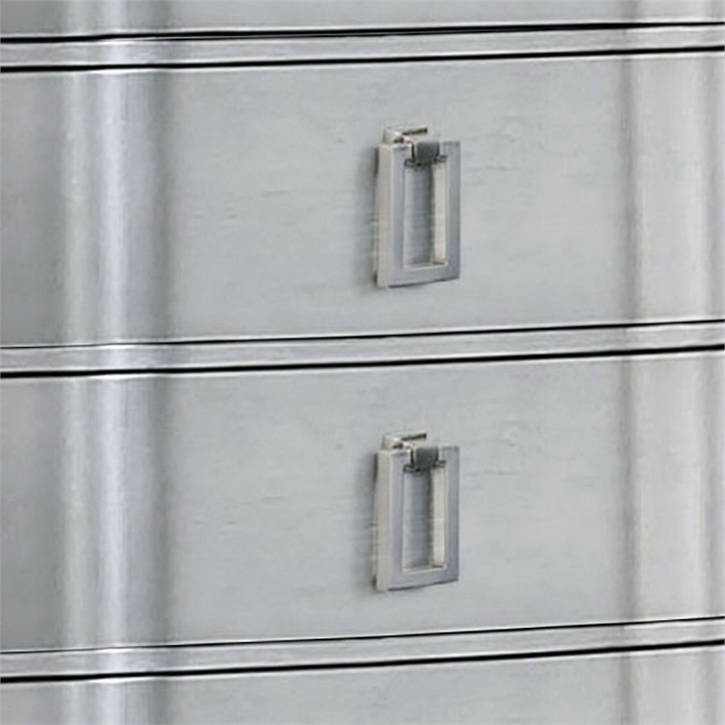 Benjara Contemporary 5 Drawer Wooden Chest with Rectangle Knobs- Silver