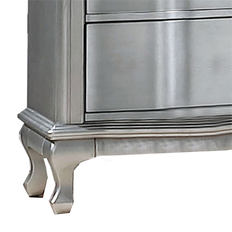 Benjara Contemporary 5 Drawer Wooden Chest with Rectangle Knobs- Silver