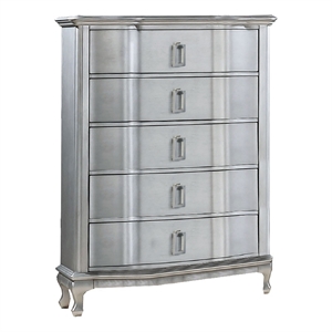 Benjara Contemporary 5 Drawer Wooden Chest with Rectangle Knobs- Silver