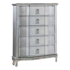 Benjara Contemporary 5 Drawer Wooden Chest with Rectangle Knobs- Silver