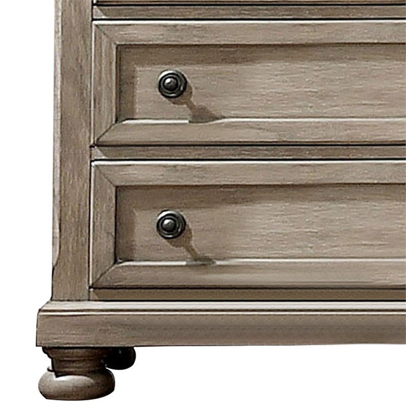 Benjara Transitional Wooden 5 Drawer Chest with Round Knob and Bun Feet- Brown