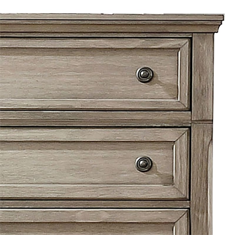 Benjara Transitional Wooden 5 Drawer Chest with Round Knob and Bun Feet- Brown