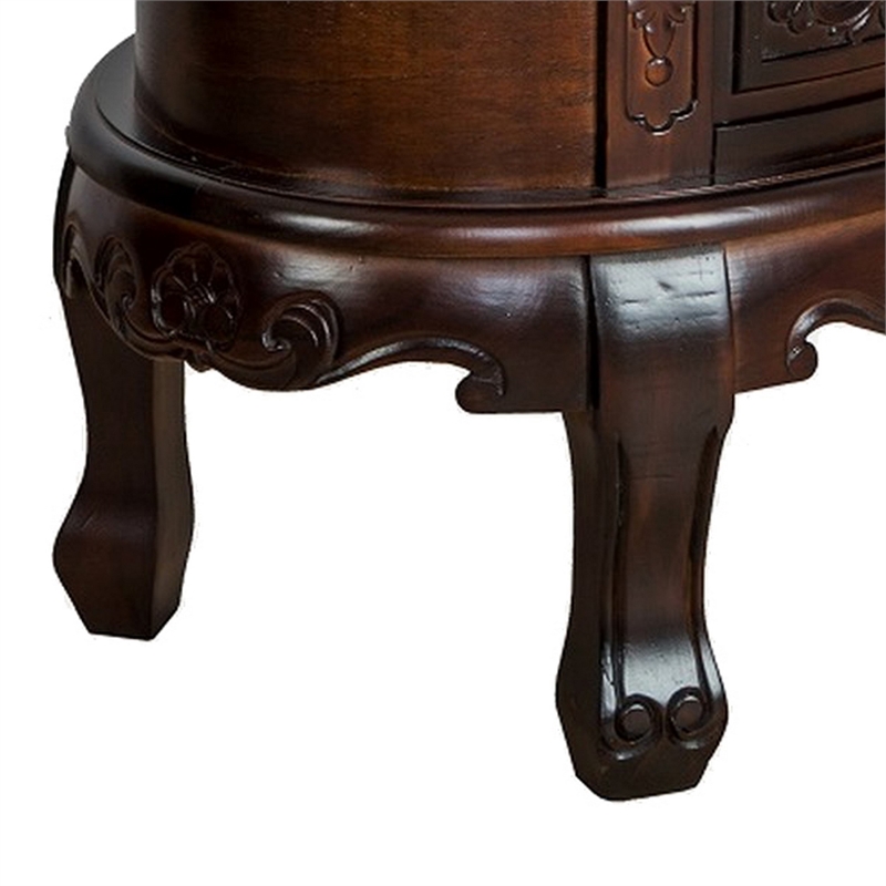 Benjara Wooden Chest with 3 Drawer and Scrolled Details- Dark Brown