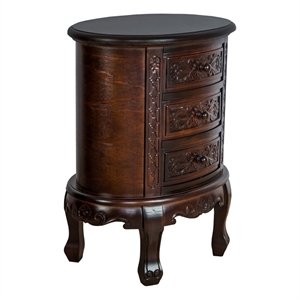 Benjara Wooden Chest with 3 Drawer and Scrolled Details- Dark Brown